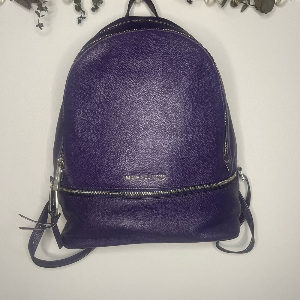 Michael Kors Purple Rhea Pebbled Leather Backpack